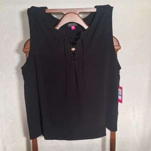 Vince Camuto BLK Lace Up Soft Texture Blouse Sz Xl